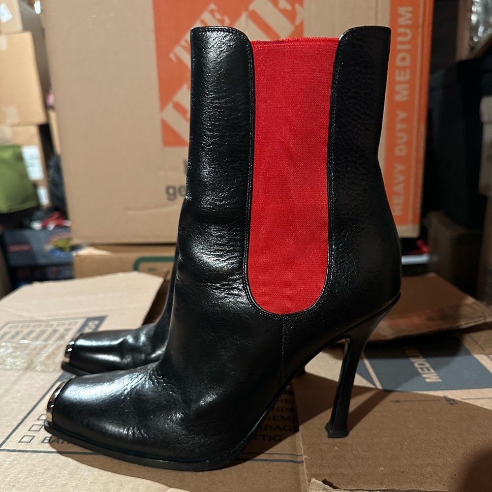 Calvin Klein Black and Red Heeled Chelsea Boots